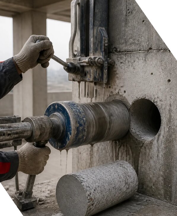 Отбор кернов бетона для лабораторных испытаний в Алапаевске